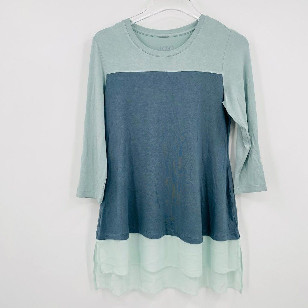 LOGO Lori Goldstein Size XS Blue Color Block Layered High Low Tunic Top